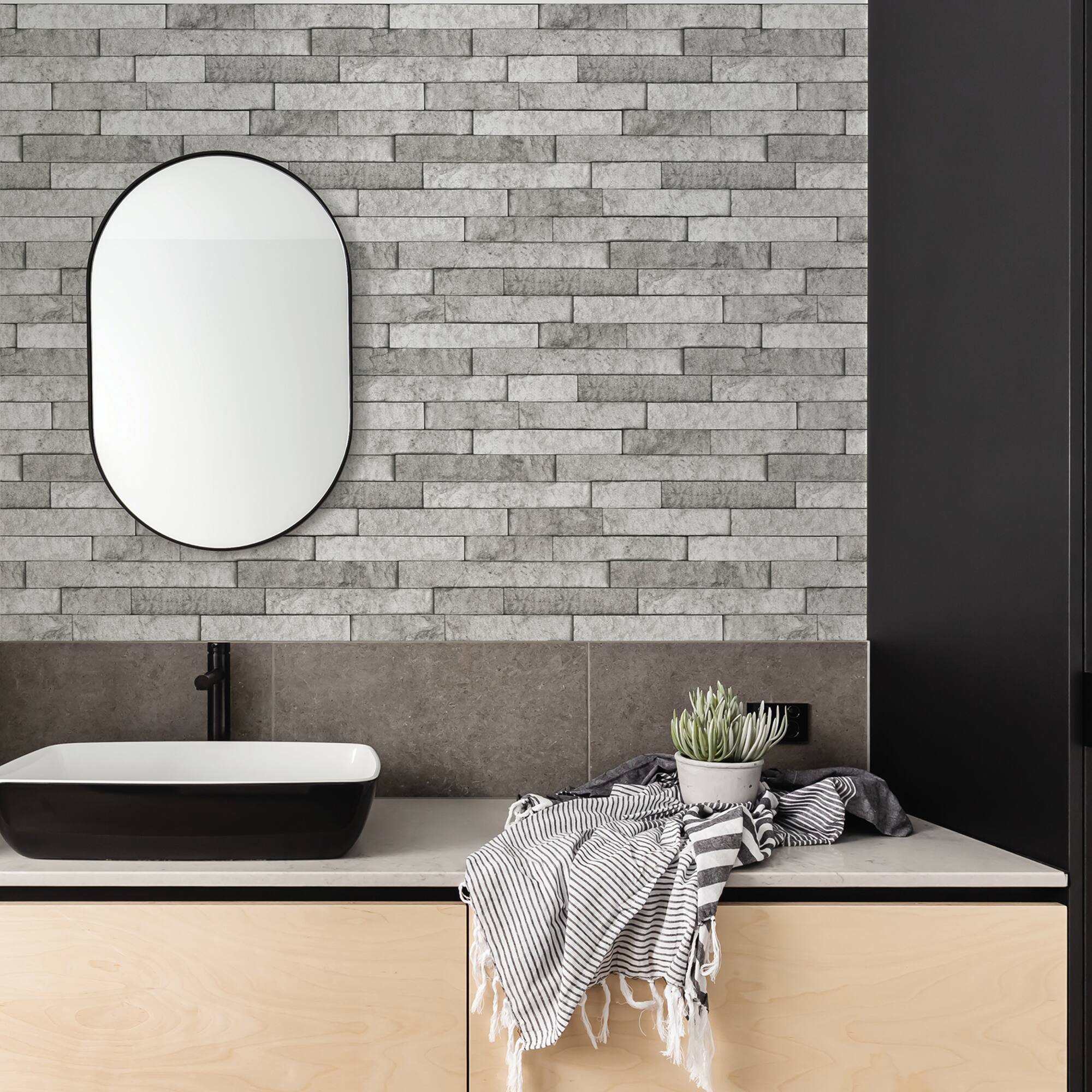 Brewster Gray Stone Peel & Stick Backsplash